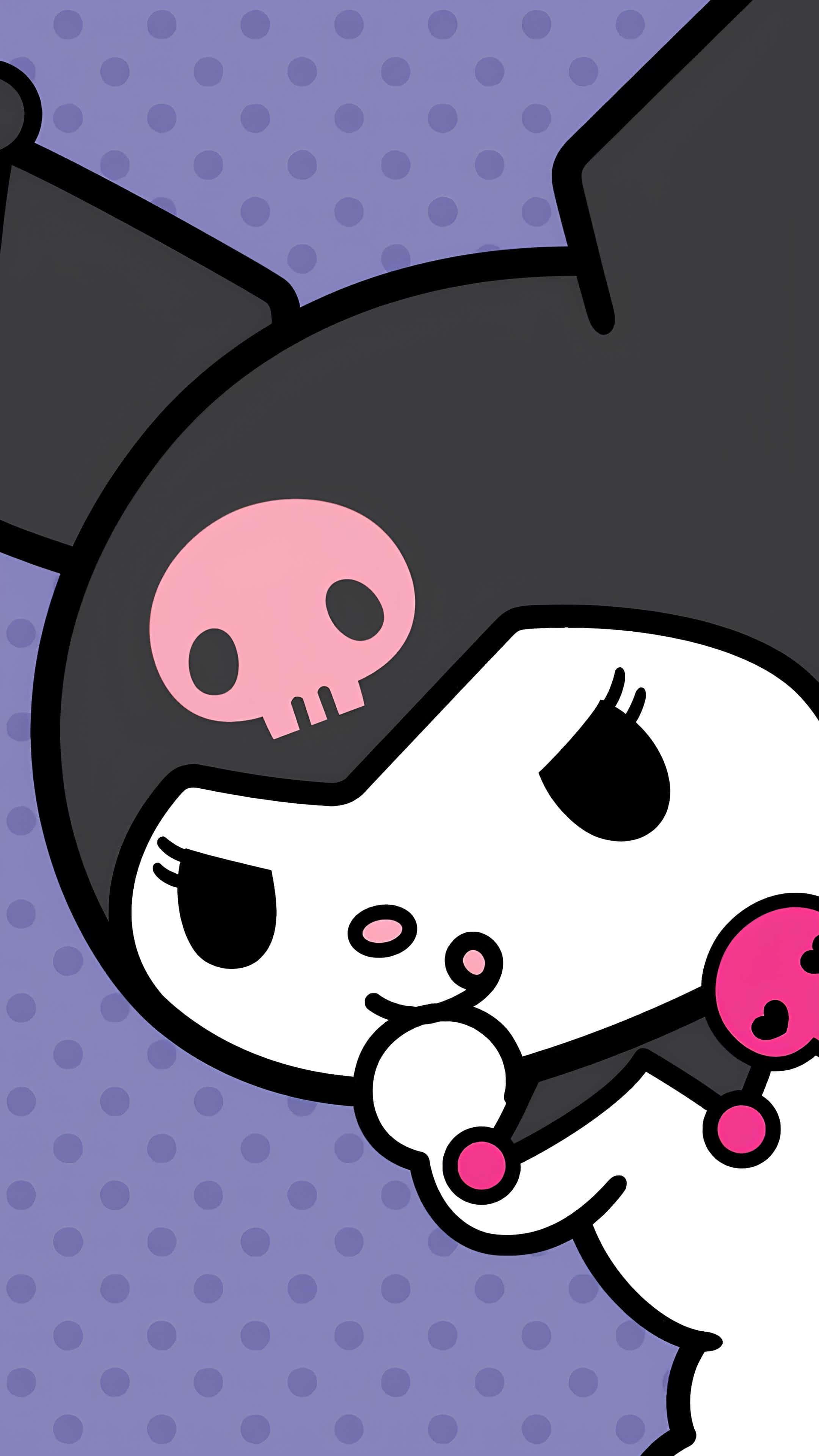 Purple Kuromi, black hood, pink skull emblem, 4K Phone Wallpaper
