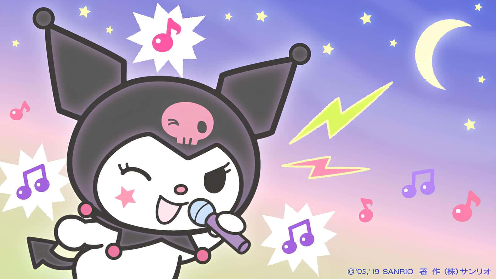 Kuromi, skull hat, starry twilight sky, HD Desktop Wallpaper