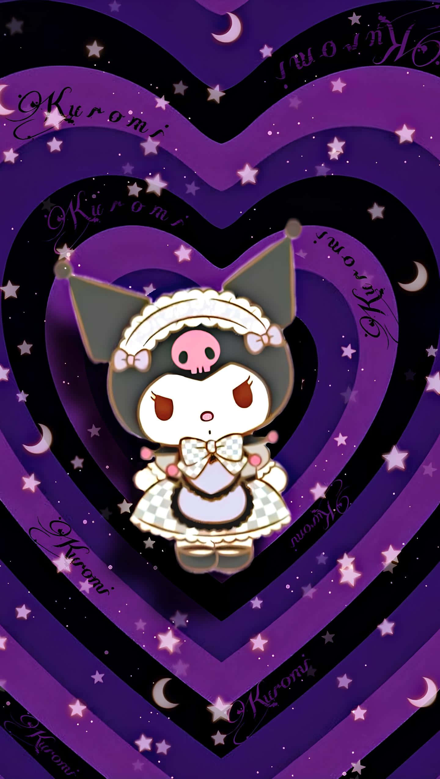 Purple Kuromi, maid outfit, layered purple hearts, Full HD Phone Wallpaper