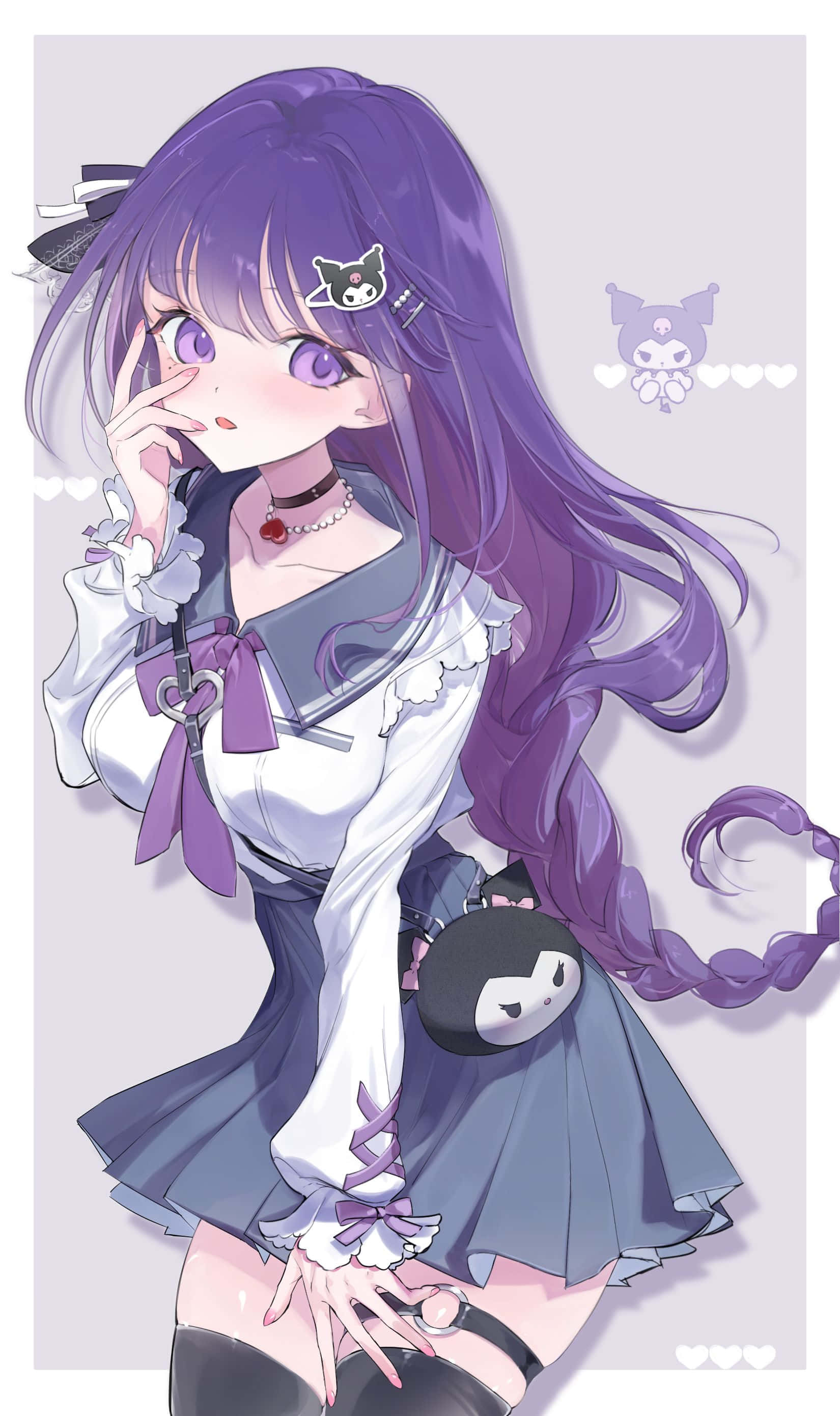 Kuromi, purple hair, purple eyes, 2K Phone Wallpaper