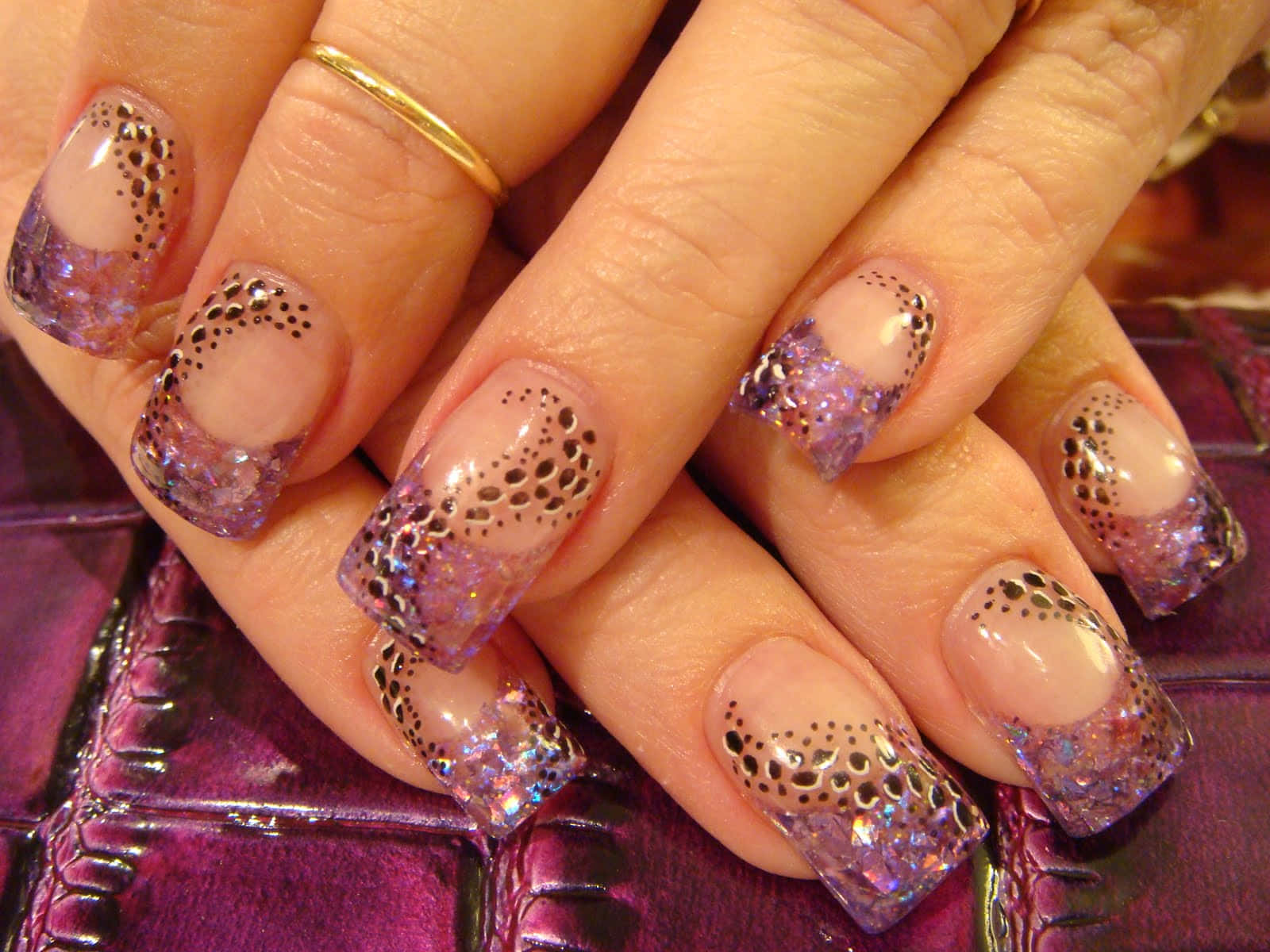 acrylic nails, purple and black nail designs, glittery purple nails, HD Desktop Wallpaper