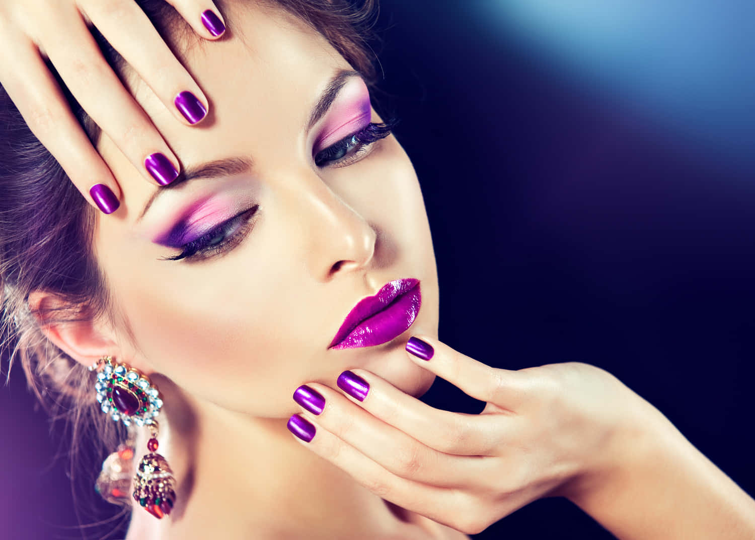 Purple Nails, bold purple makeup, nails, HD Desktop Wallpaper