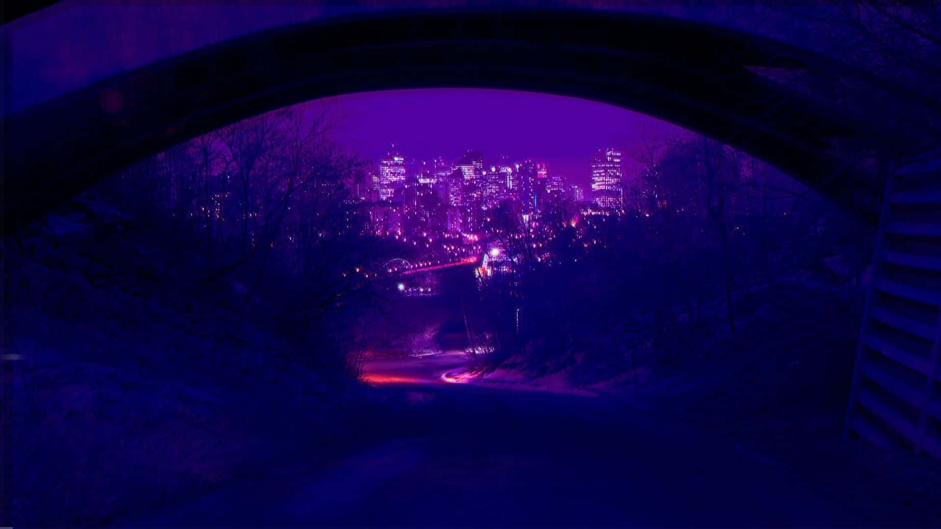 purple tunnel, cityscape, dark archway, Full HD Desktop Wallpaper
