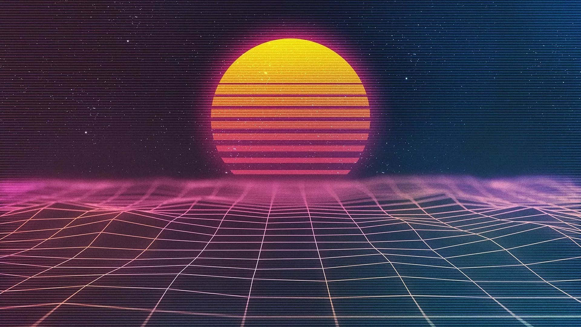 Purple Neon Aesthetic Computer, glowing sunset, horizontal bands, Full HD Desktop Wallpaper