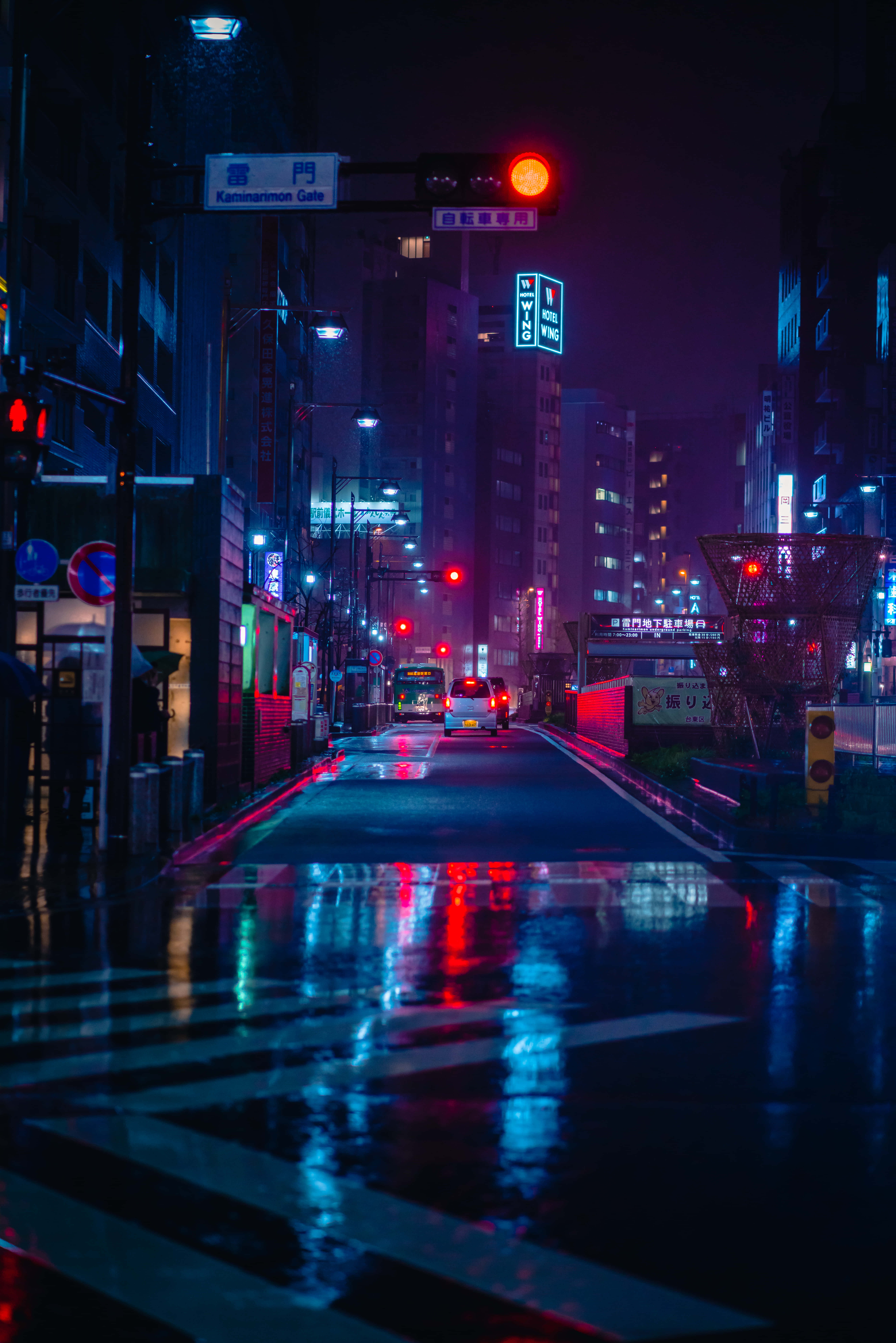 Purple Neon Aesthetic Computer, rain-slicked neon-lit Tokyo street, night, 8K Phone Wallpaper