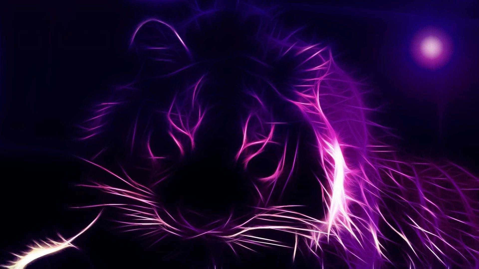 purple neon aesthetic computer, glowing purple tiger head, electric fur lines, Full HD Desktop Wallpaper