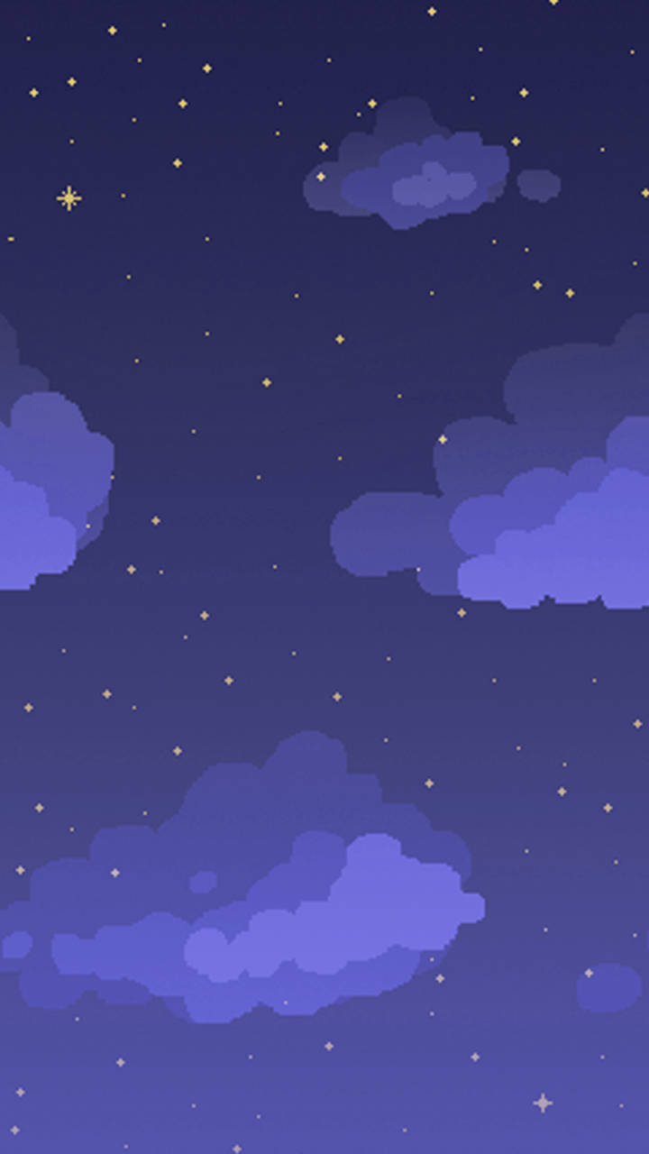 iPhone 11, pixel-art night sky, soft purple clouds, HD Phone Wallpaper