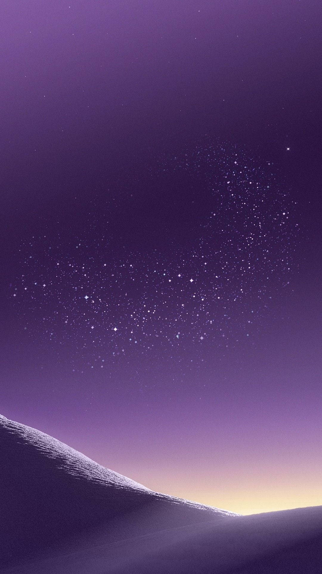 purple starry sky, snow-dusted mountain ridge, purple twilight sky, Full HD Phone Wallpaper