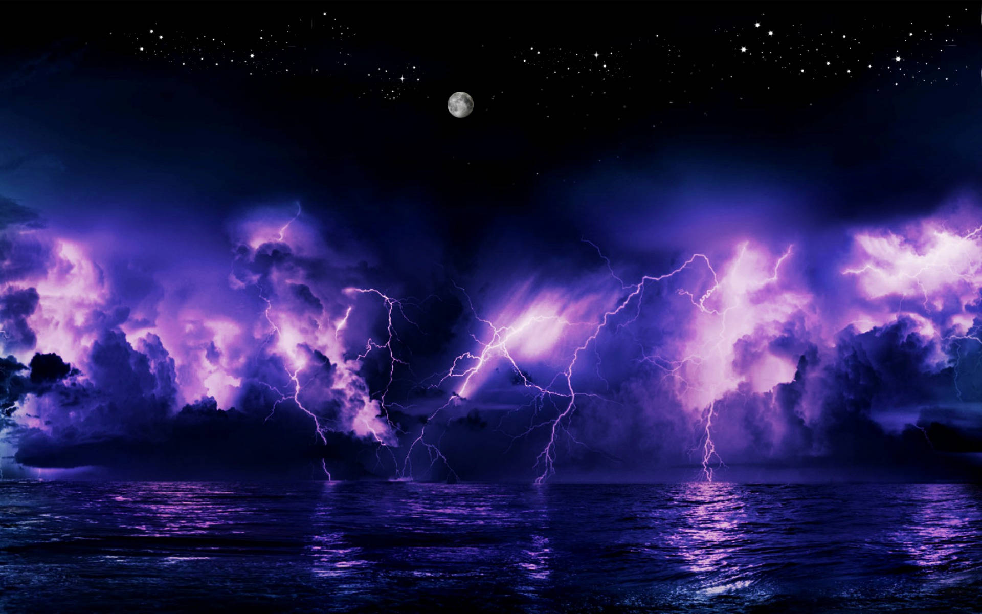 Purple Night Sky, thunderclouds, stormy night sky, Full HD Desktop Wallpaper