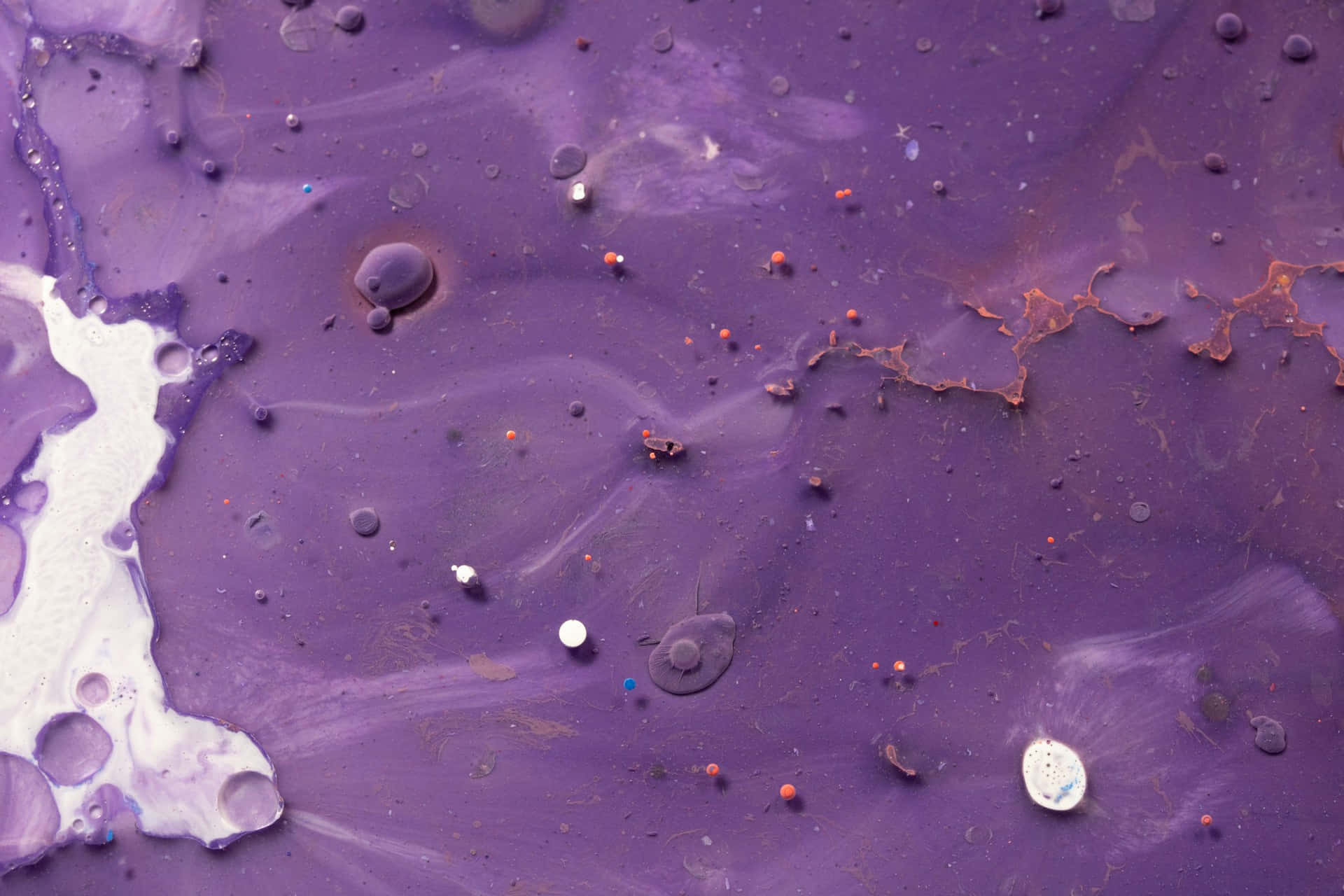 abstract purple ink texture, swirling purple paint, white orange and blue droplets, Full HD Desktop Wallpaper