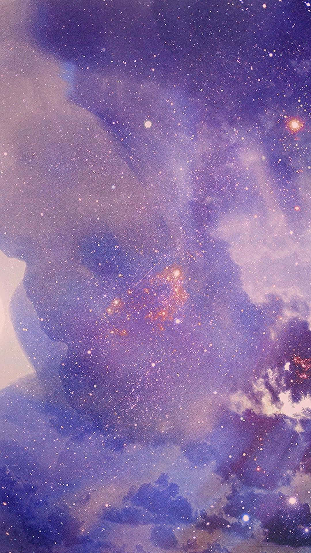Purple Pastel iPhone, swirling purple nebulae, glowing orange stars, Full HD Phone Wallpaper