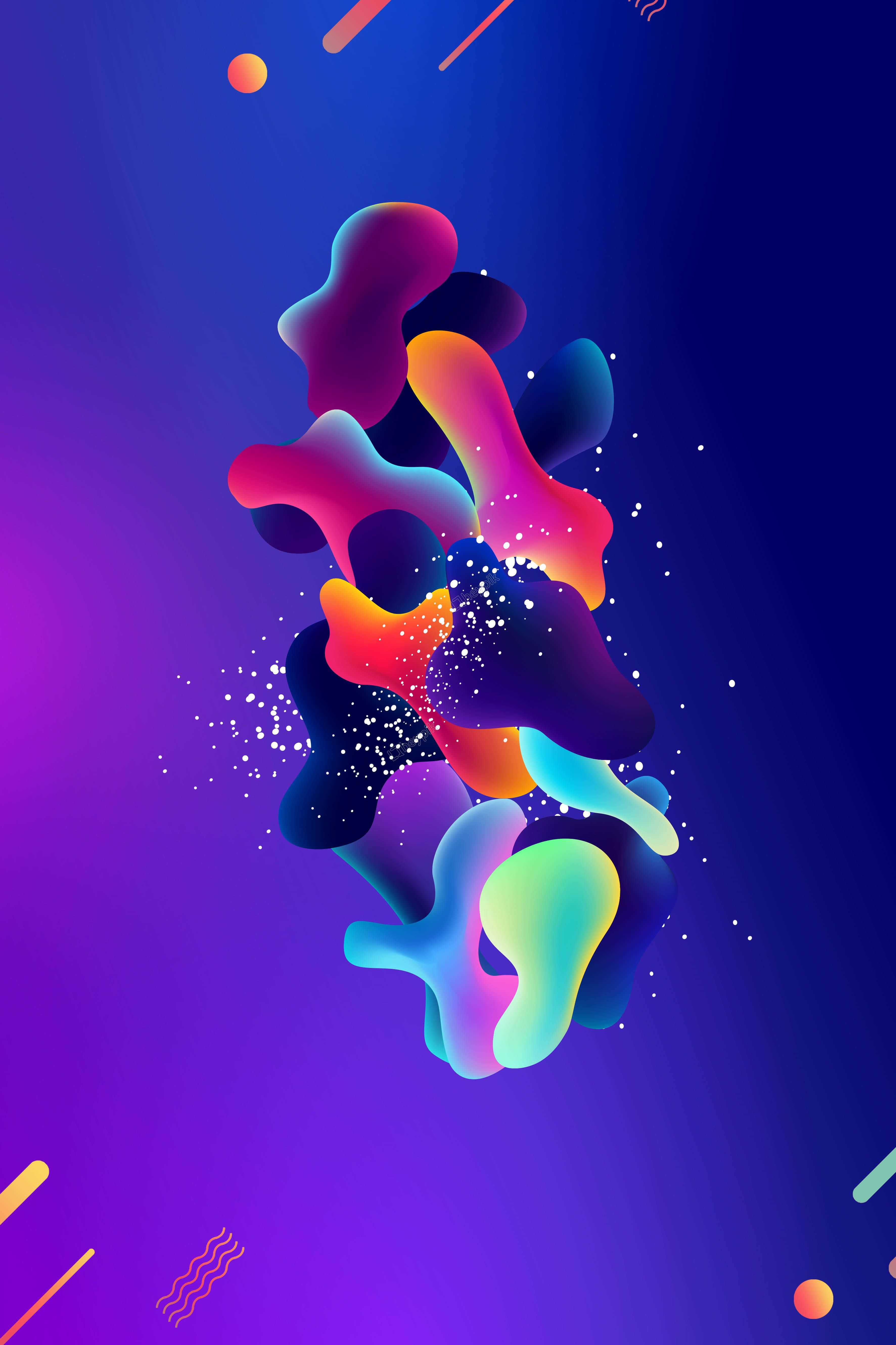 Synthetic Gradient Fluid Phone, neon hues, gradient purple blue background, 5K Phone Wallpaper