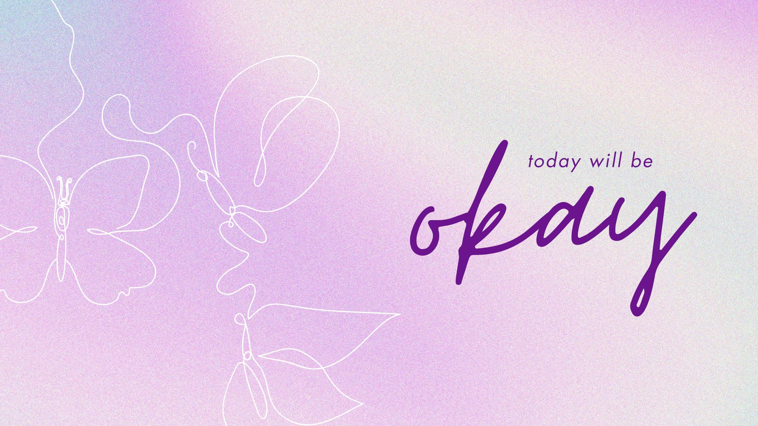 purple cursive text, white line art butterflies, soft gradient background, 2K Desktop Wallpaper