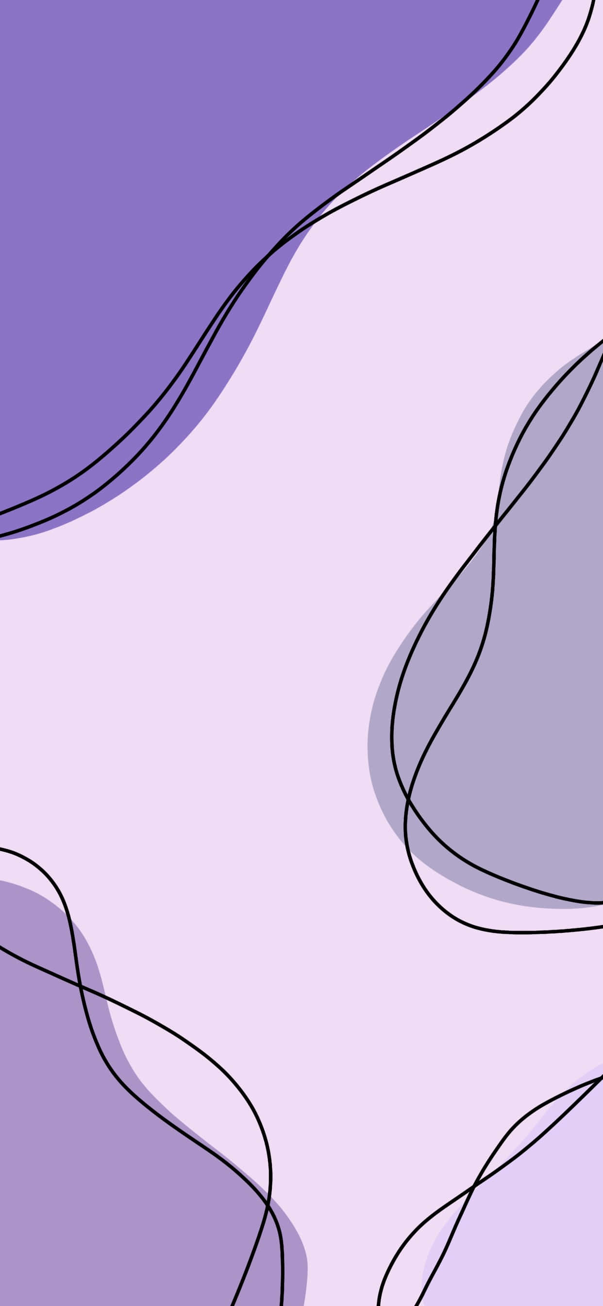 purple abstract waves, lavender shapes, black outline, 2K Phone Wallpaper