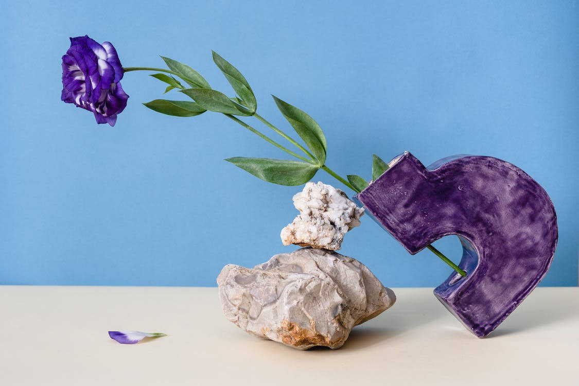 Purple Rose, Purple Vase, Layered Rocks, SD Desktop Wallpaper