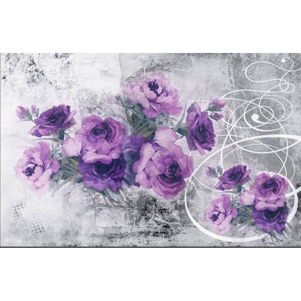 Purple Roses, Gray Background, Textured Gray and White Abstract Background, SD Desktop Wallpaper