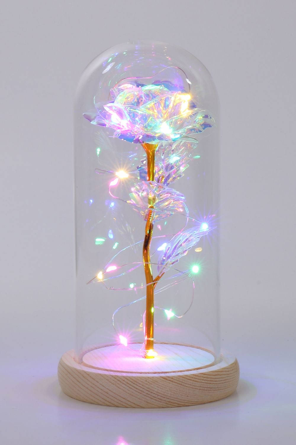 artificial purple rose, glass dome, LED lights, HD Phone Wallpaper