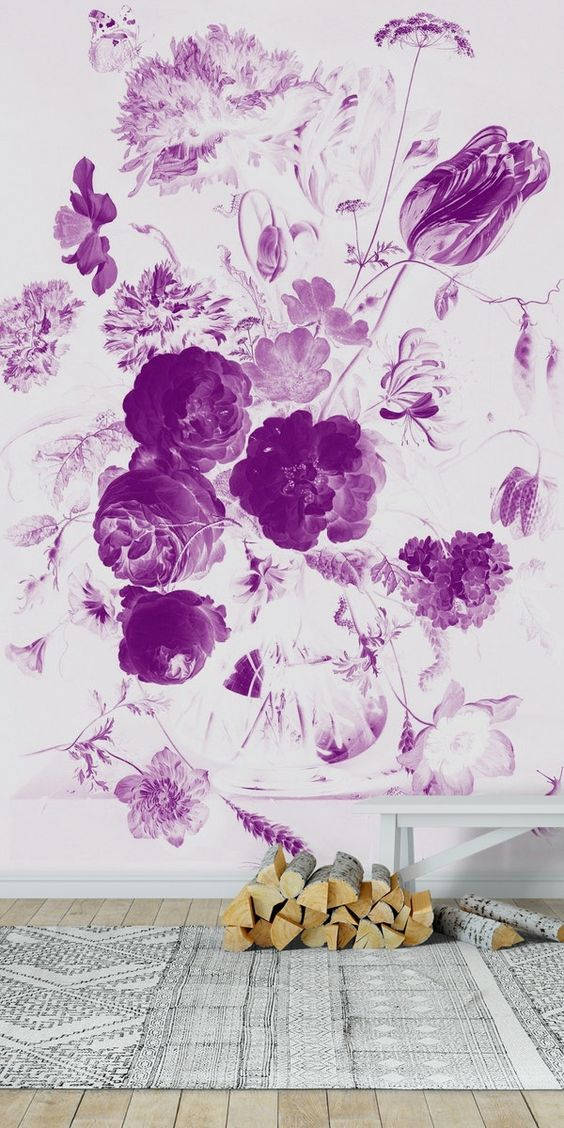 Purple Rose, watercolor-style blooms, wooden floor, SD Phone Wallpaper