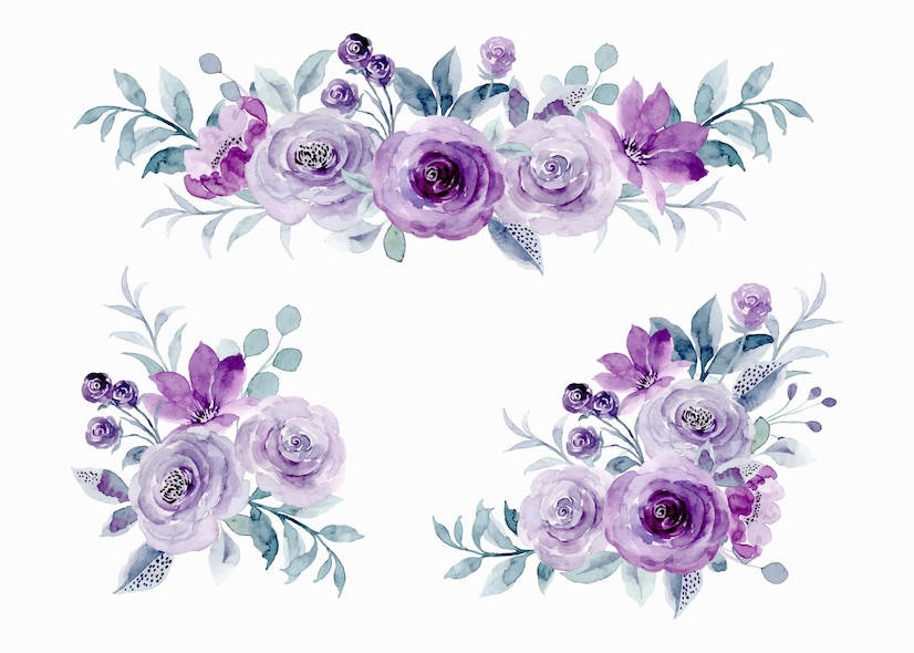 Purple Roses, watercolor art, soft purples, SD Desktop Wallpaper