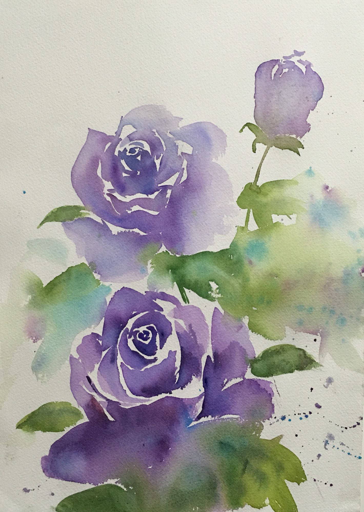 purple roses, watercolor painting, textured paper, Full HD Phone Wallpaper