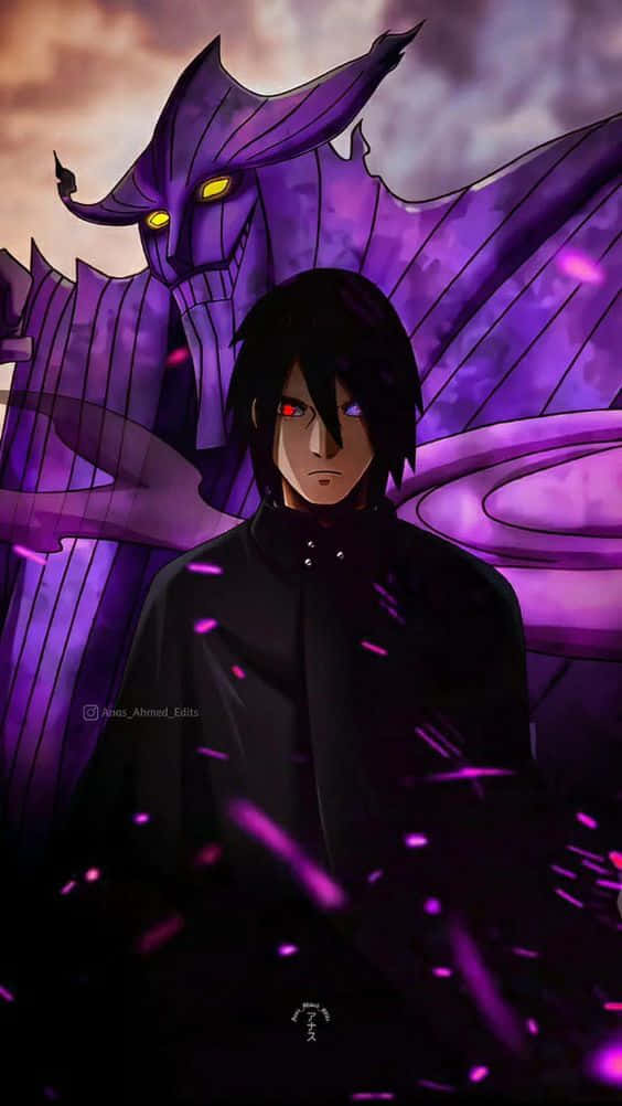 Purple Sasuke, anime character, red and blue eyes, SD Phone Wallpaper