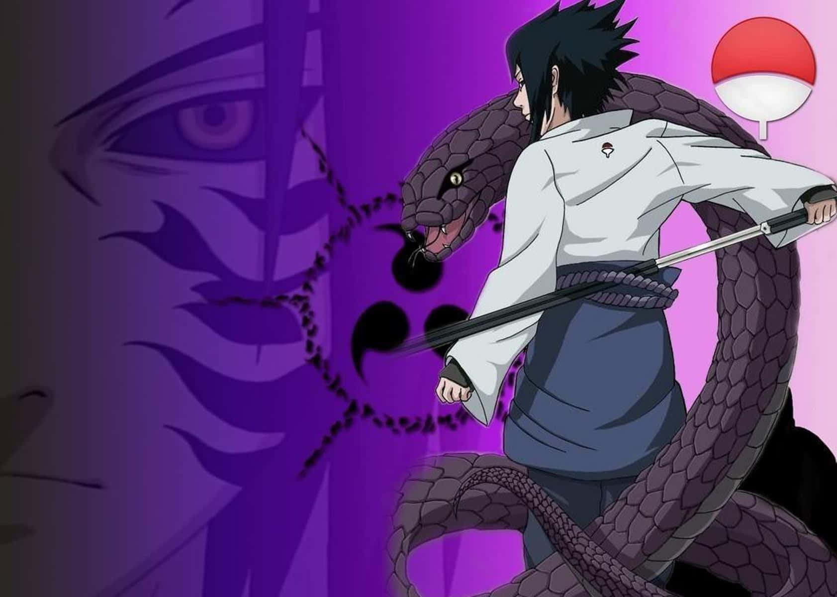 Team 7 Sasuke, purple lightning-shrouded design, giant snake, HD Desktop Wallpaper