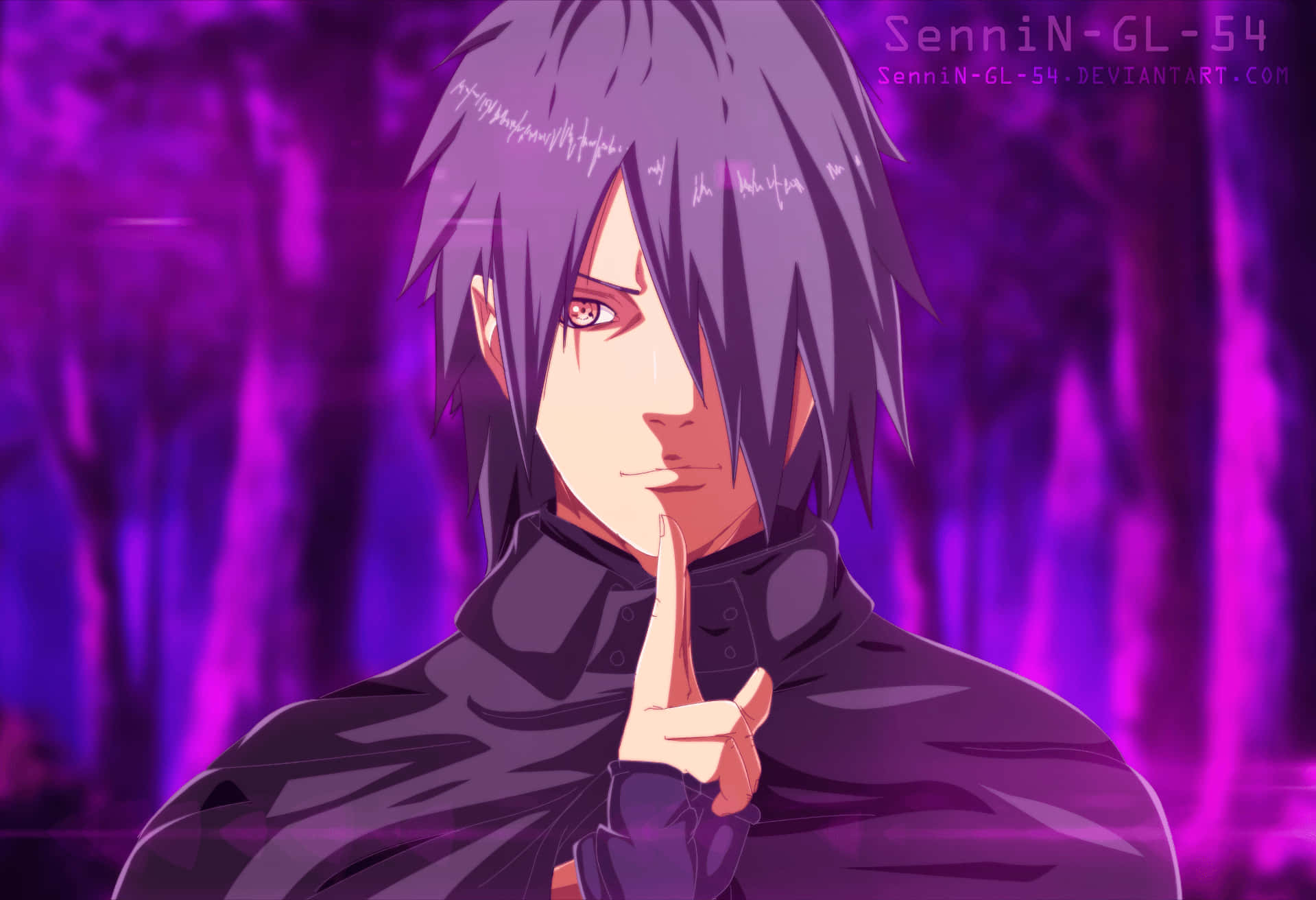 Purple Sasuke, spiky gray hair, red eye, HD Desktop Wallpaper