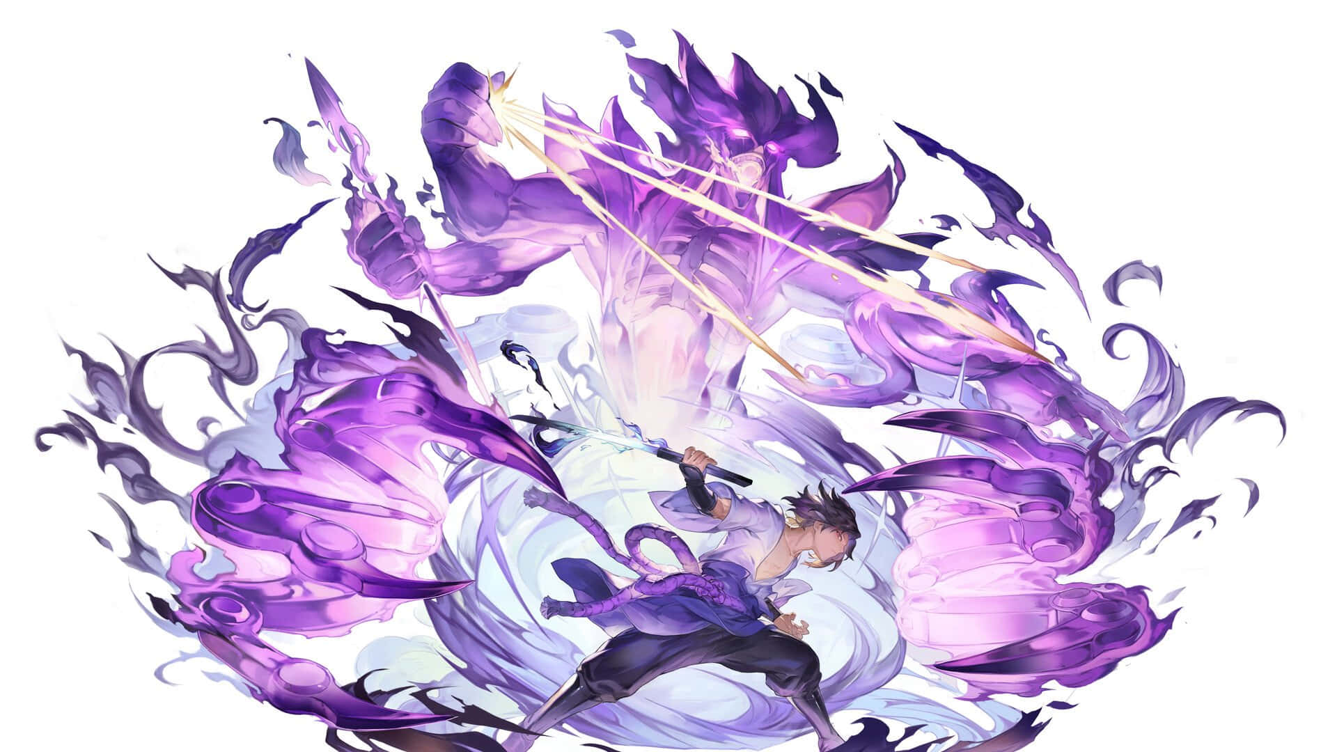 Purple Sasuke, anime warrior, swirling purple energy attack, Full HD Desktop Wallpaper