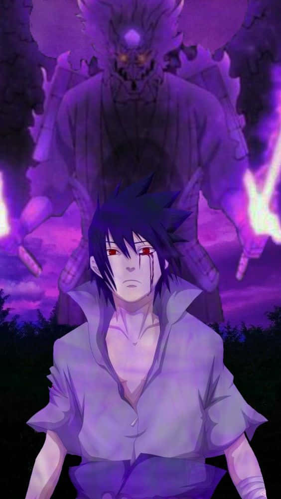 Purple Sasuke, dark-haired anime character, red eyes, SD Phone Wallpaper