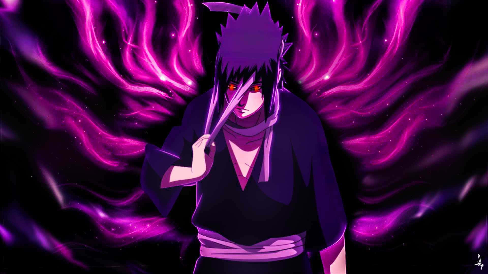 Purple Sasuke, spiky purple hair, red eyes, Full HD Desktop Wallpaper