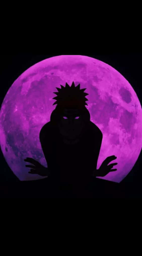 Purple Sasuke, spiky-haired anime character, glowing purple full moon, SD Phone Wallpaper