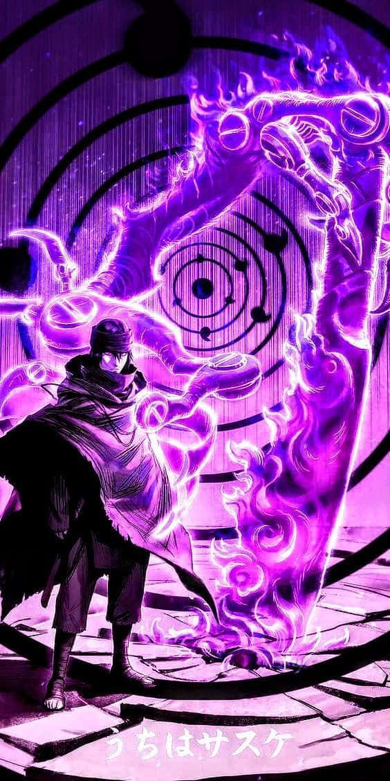 Purple Sasuke, ninja, glowing purple chakra dragon, SD Phone Wallpaper