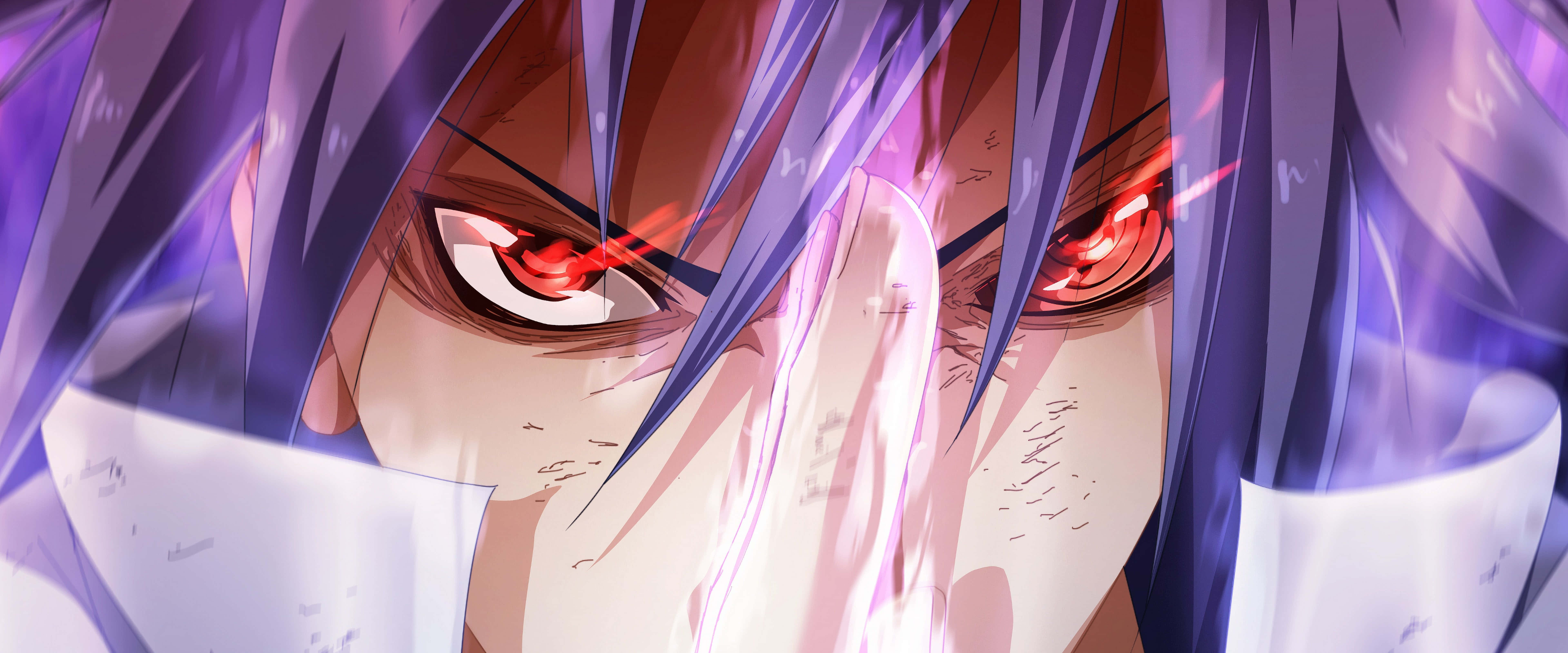 Purple Sasuke, anime character, intense red eyes, 8K Desktop Wallpaper