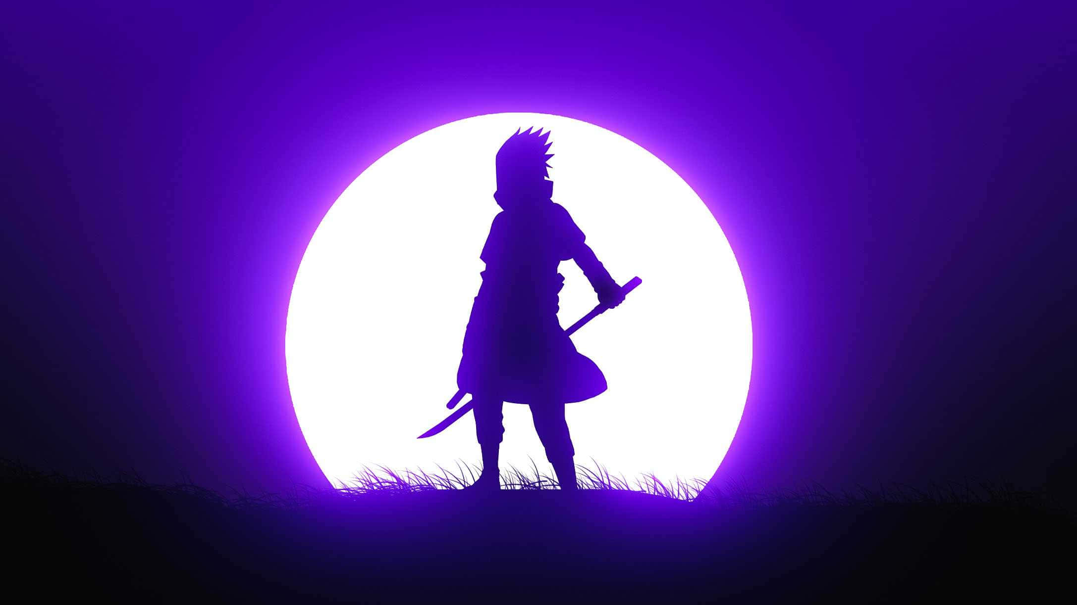 Purple Sasuke, spiky-haired warrior, sword, Full HD Desktop Wallpaper