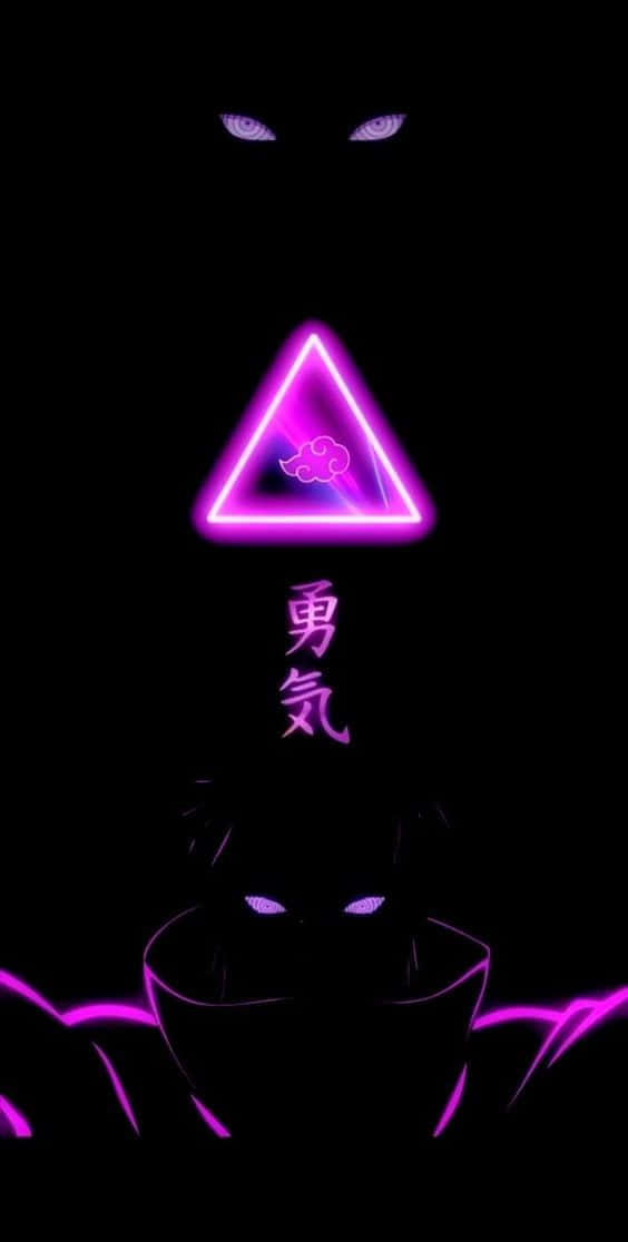 Purple Sasuke, glowing purple neon triangle, cloud symbol, SD Phone Wallpaper