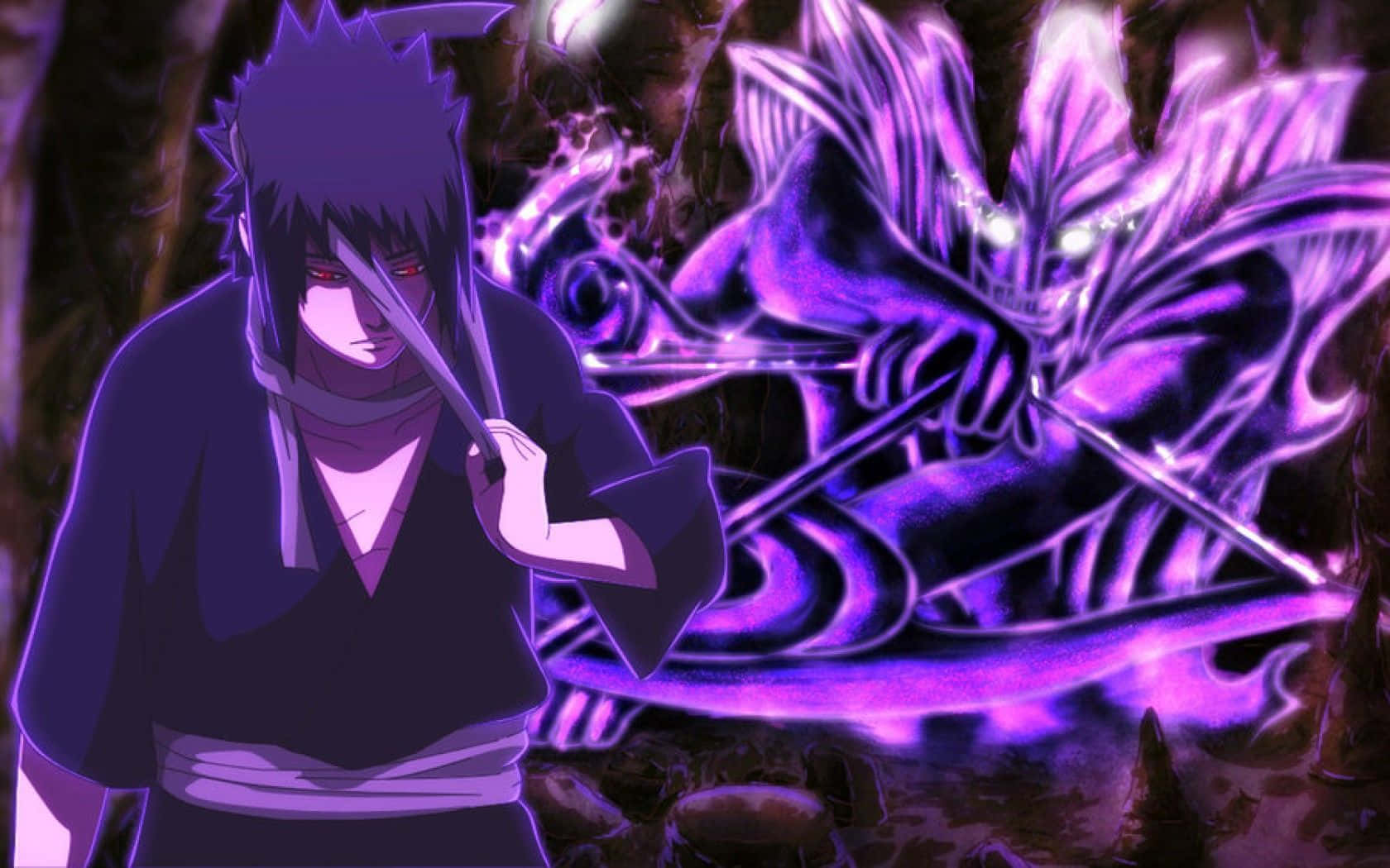 Purple Sasuke, red eyes, glowing purple chakra dragon, HD Desktop Wallpaper