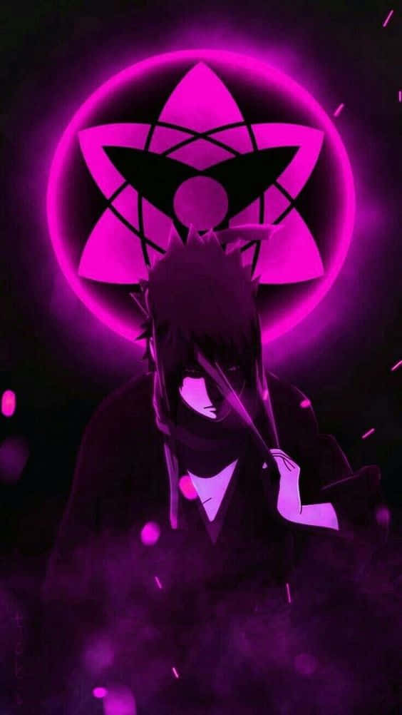 Purple Sasuke, dark-haired anime character, glowing purple eyes, SD Phone Wallpaper