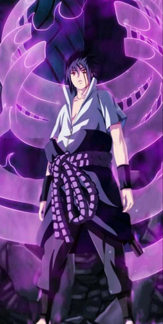 Purple Sasuke, anime character, swirling purple chakra, SD Phone Wallpaper