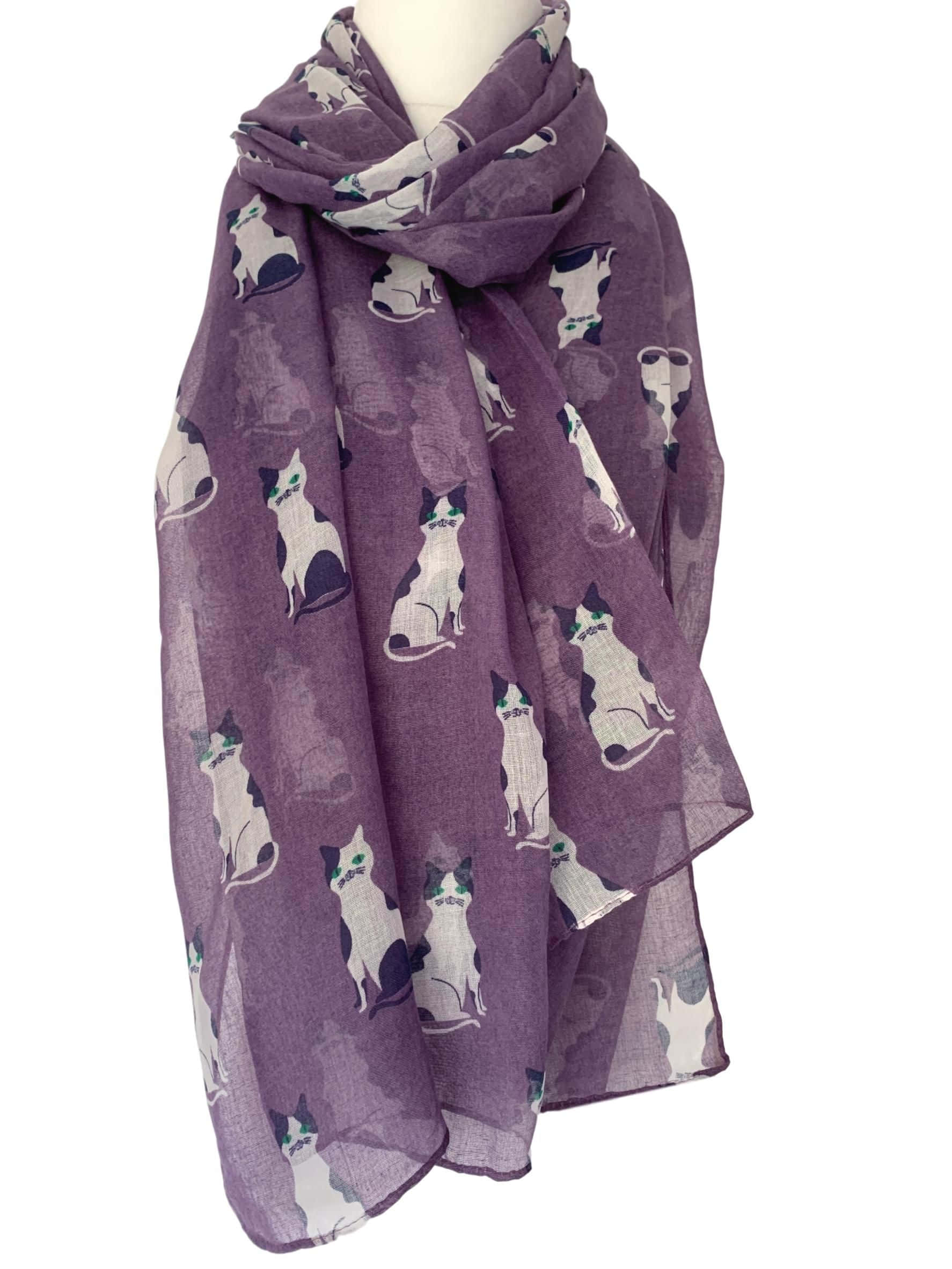 purple scarf, white and black cat silhouettes, mannequin, Full HD Phone Wallpaper