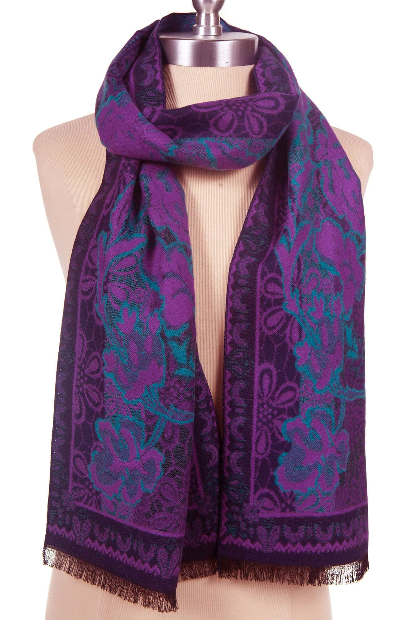 Purple Scarf, purple and teal floral scarf, fringe, Full HD Phone Wallpaper