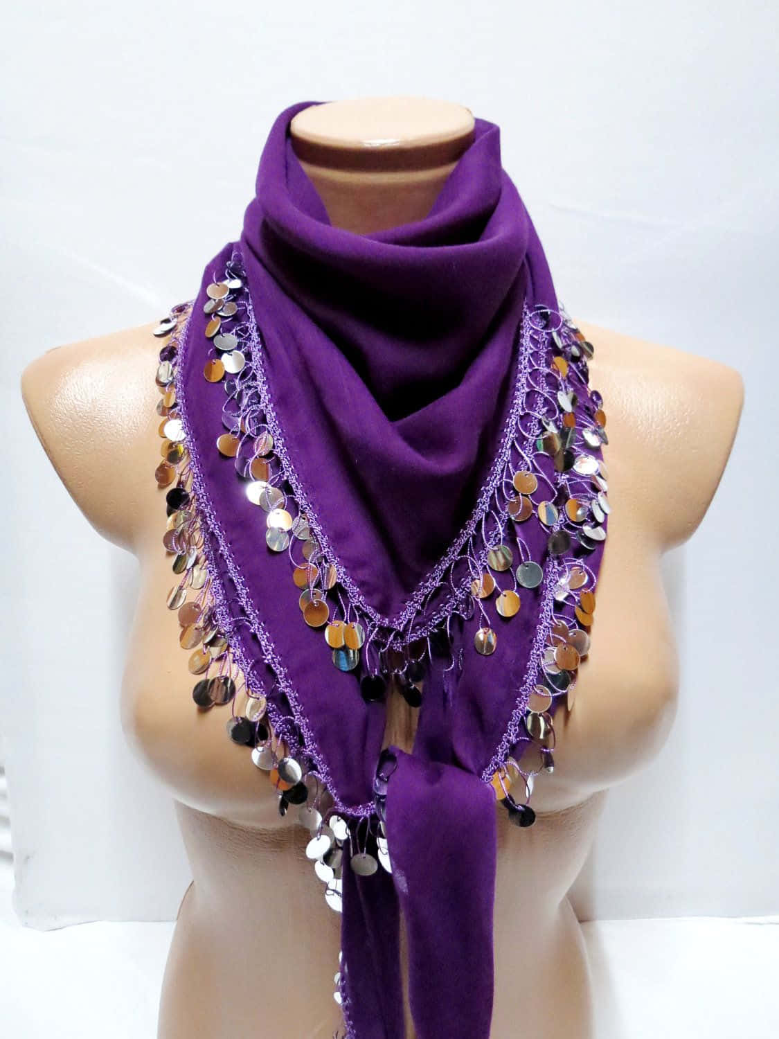 purple scarf, shimmering metallic coins, mannequin bust, HD Phone Wallpaper