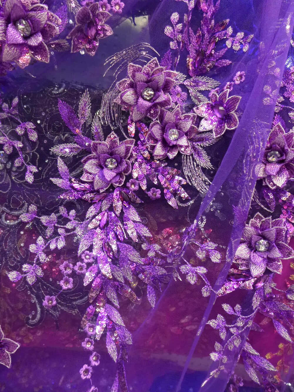 Purple Sequins, purple floral lace fabric, sequins, HD Phone Wallpaper