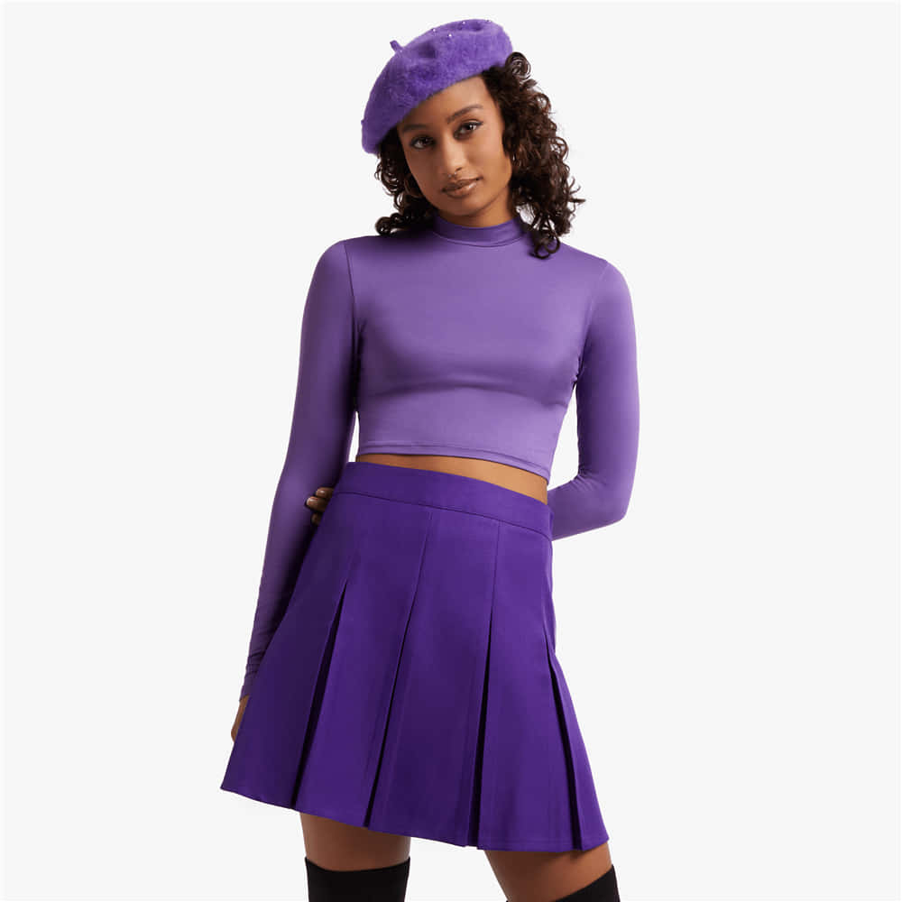 purple skirt, beret crop top, full purple outfit, SD Desktop Wallpaper