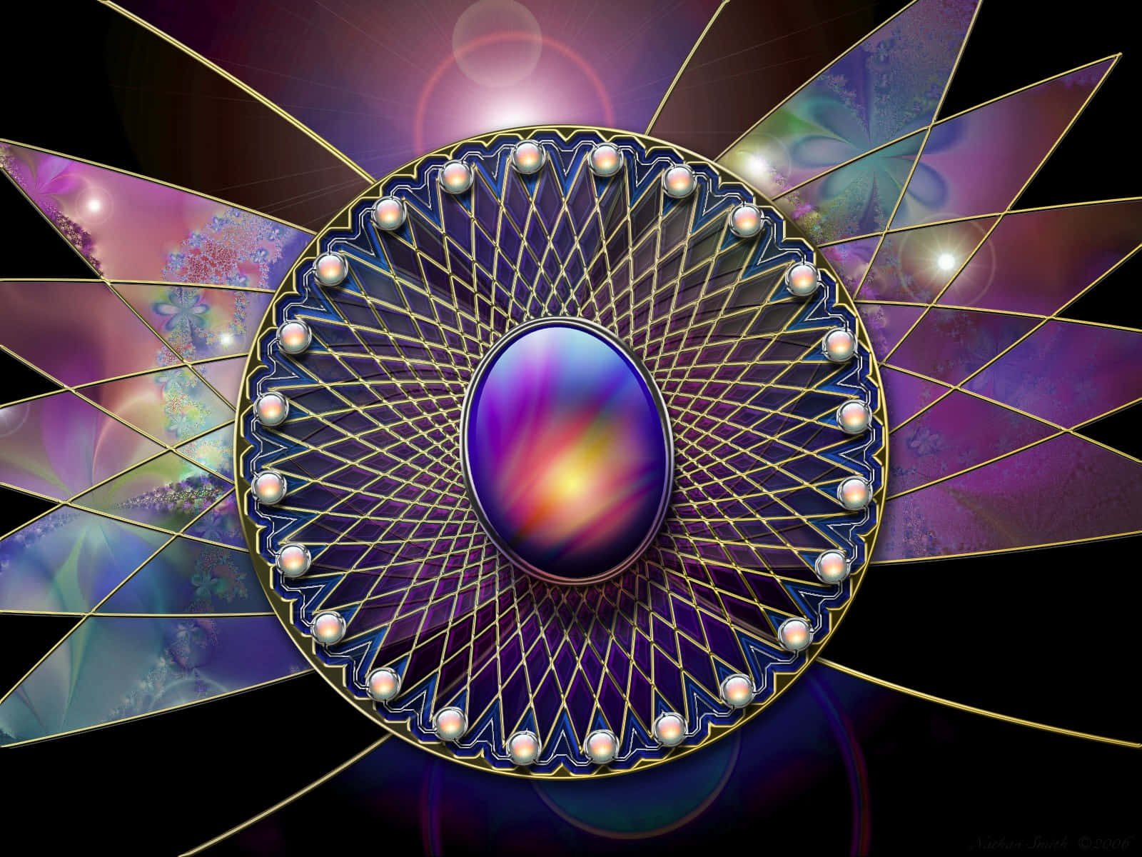 purple jewelry, geometric mandala, glowing central orb, HD Desktop Wallpaper