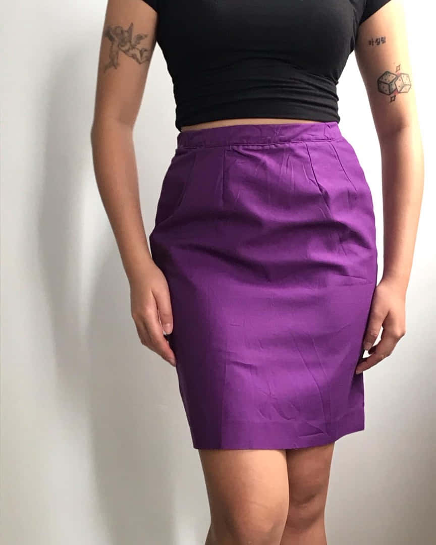 vibrant purple pencil skirt, black crop top, plain white wall, SD Phone Wallpaper