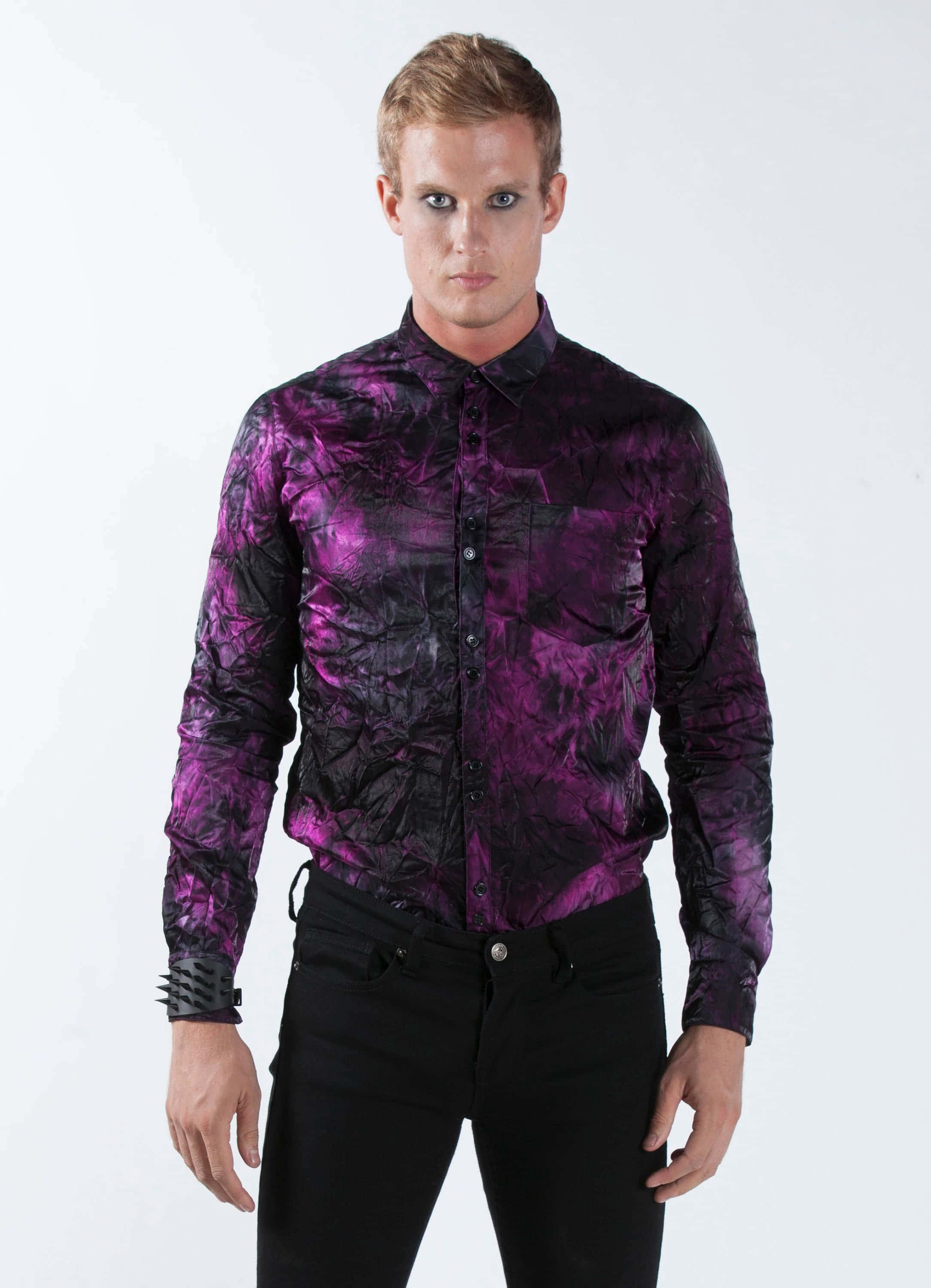 purple shirt, bold purple and black patterned shirt, spiked cuffs, 2K Phone Wallpaper