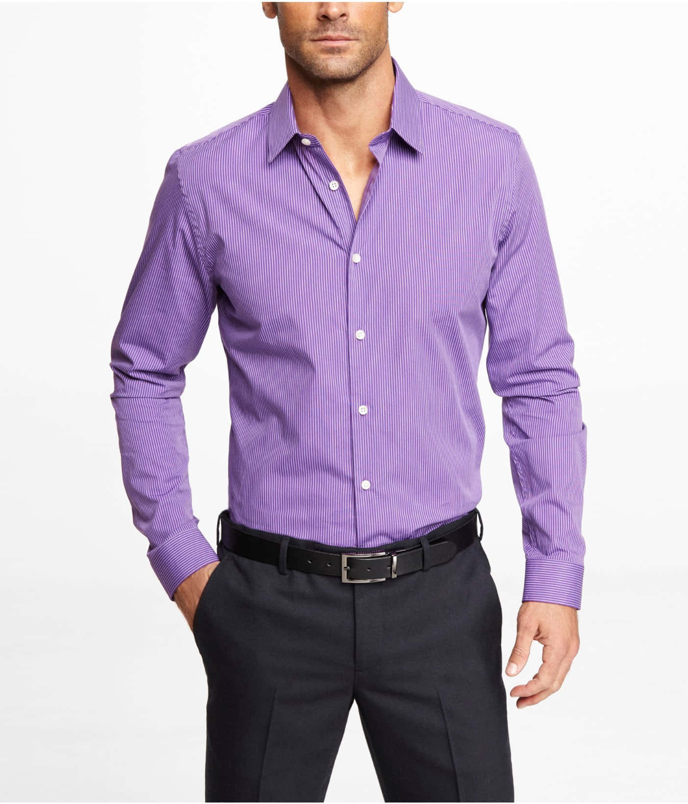 purple striped dress shirt, black trousers, plain white background, HD Phone Wallpaper