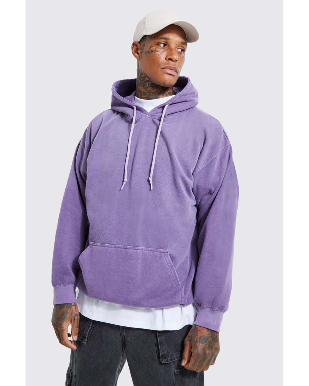 purple hoodie, white cap, tattoos, HD Phone Wallpaper