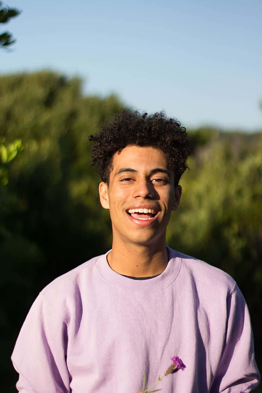 smiling boy, purple sweatshirt, curly hair, HD Phone Wallpaper