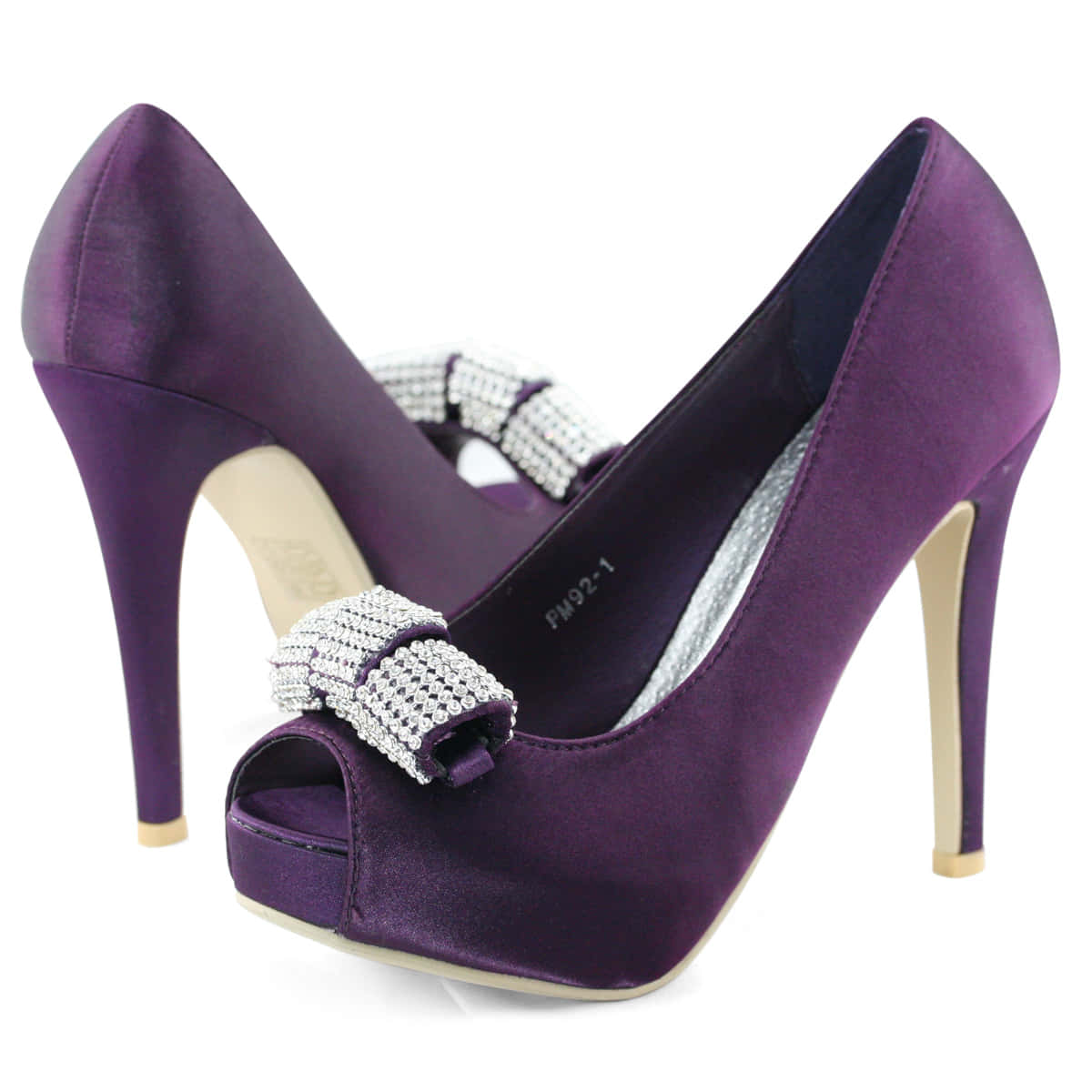 Purple Shoes, purple satin peep-toe heels, sparkling crystal bows, SD Desktop Wallpaper